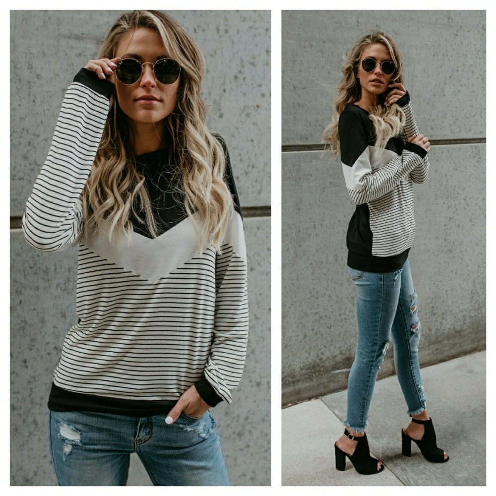 Sale 1left.sm️ black & white color block knit top - Picture 2 of 4